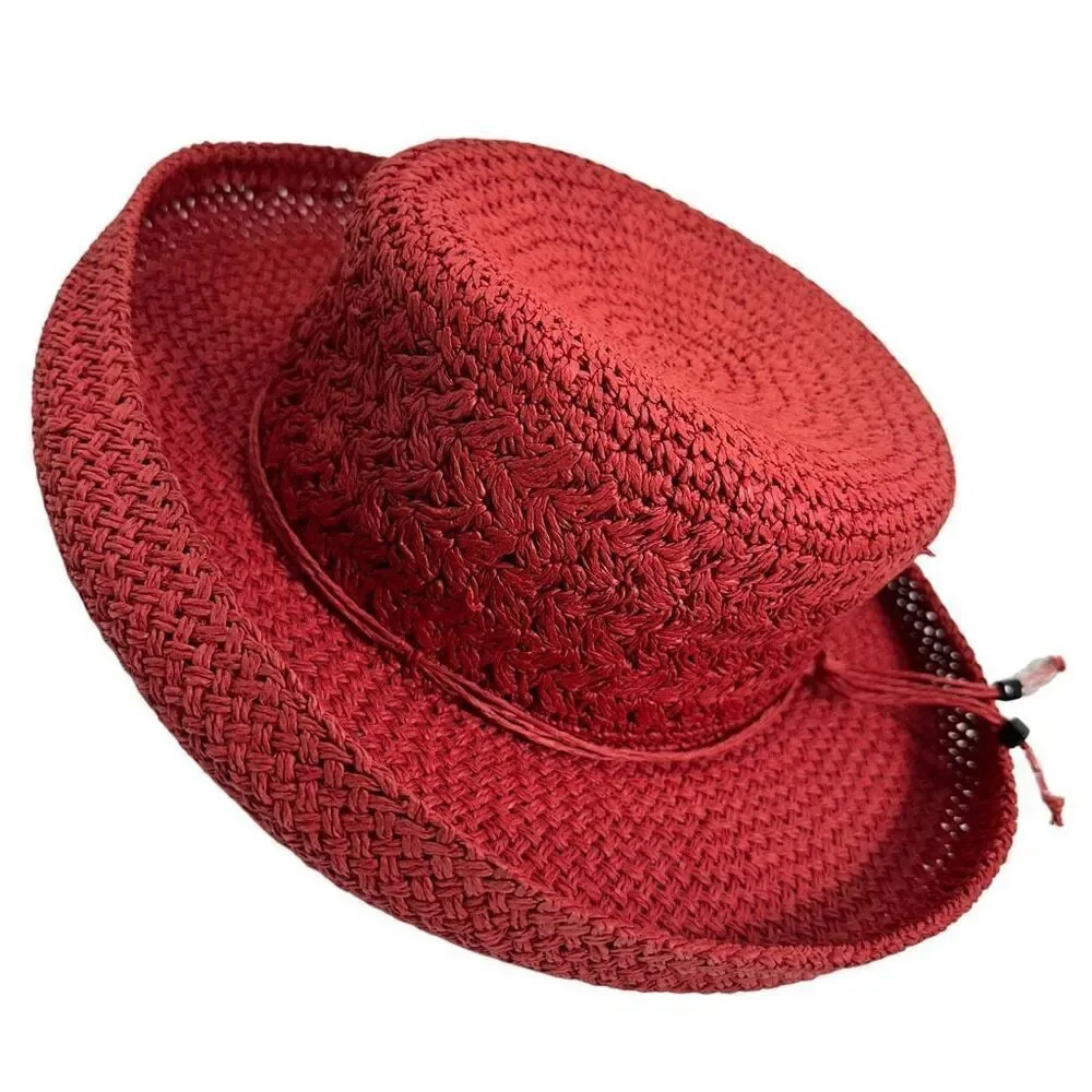 Red Berry Straw Curled Brim Hat O/S
